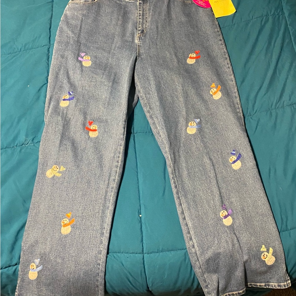 Vintage The Quaker Factory NWT Snowman flared leg blue denim jeans